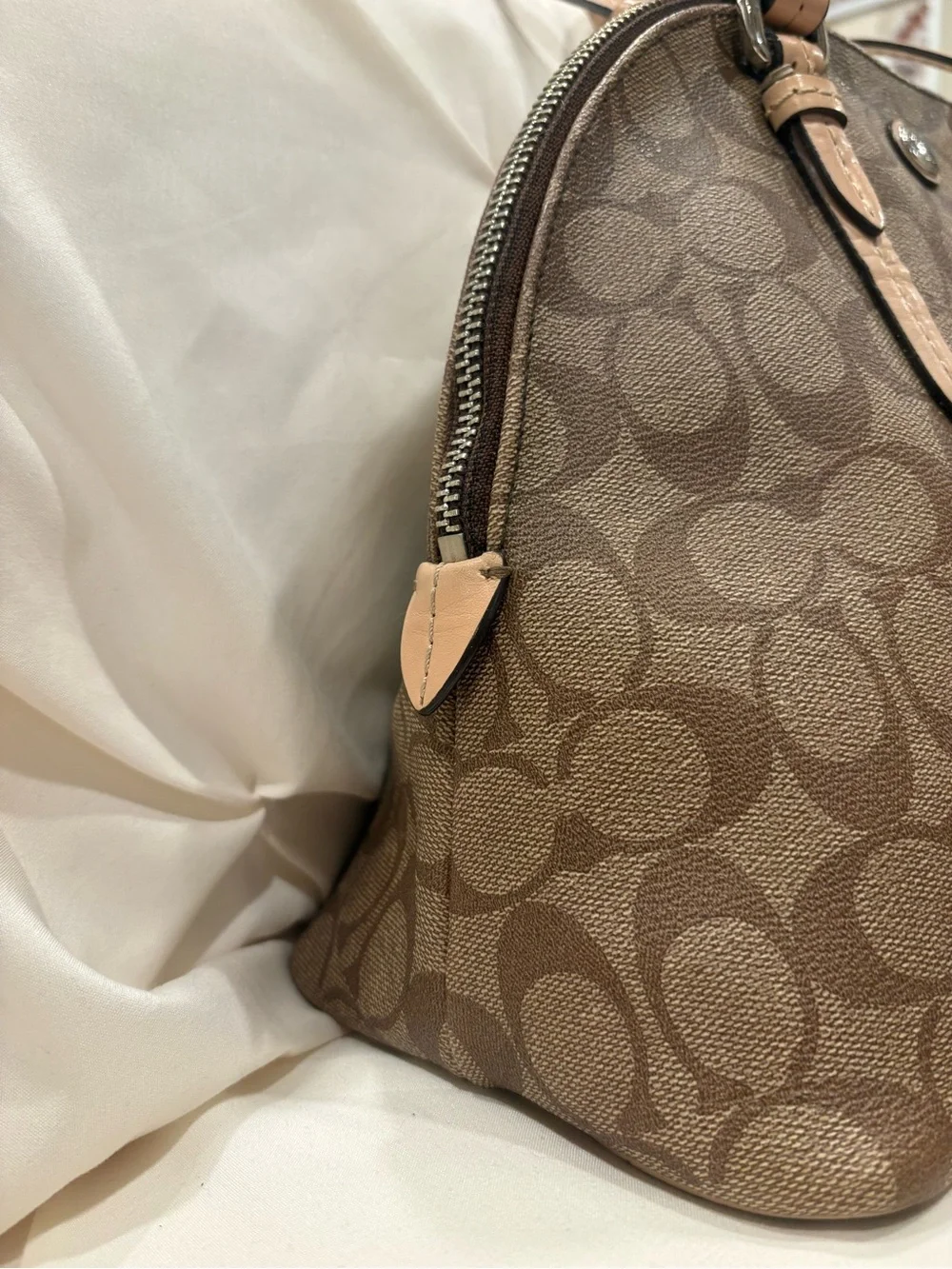 Coach Peyton Signature Cora Domed Satchel Khaki/Beige Pink Tag